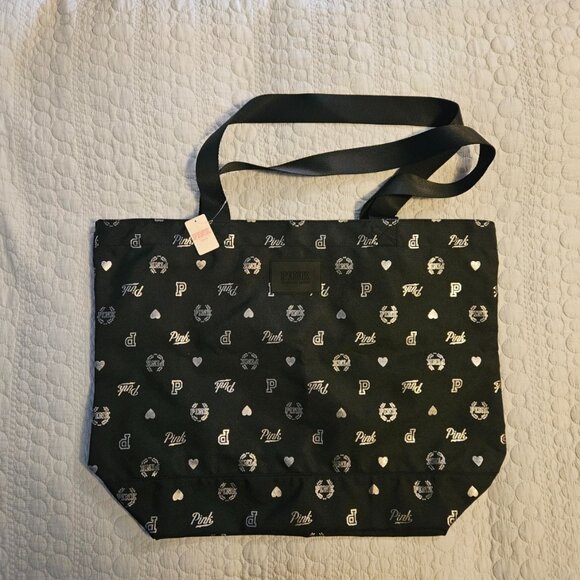 NWT PINK Victoria's Secret Black Tote Bag Purse Handbag Travel - Picture 1 of 2